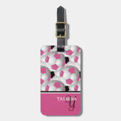 Monogram roze zwart Voetbal Patroon Bagagelabel (Voorkant verticaal)