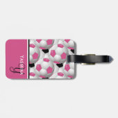 Monogram roze zwart Voetbal Patroon Bagagelabel (Achterkant horizontaal)