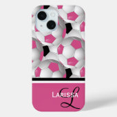 Monogram roze zwart Voetbal Patroon Case-Mate iPhone Case (Achterkant)