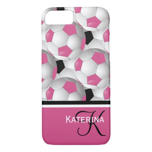 Monogram roze zwart Voetbal Patroon Case-Mate iPhone Case (Achterkant)