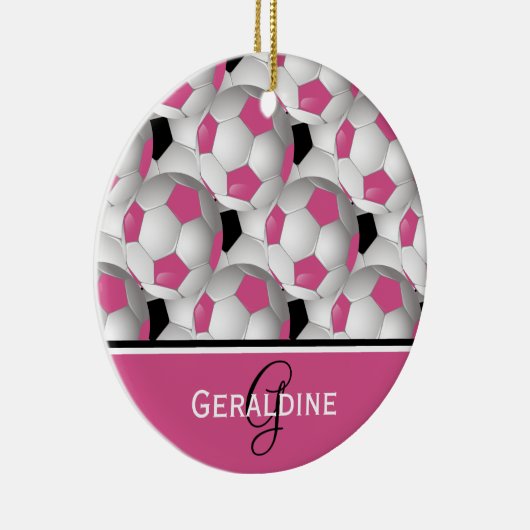 Monogram roze zwart Voetbal Patroon Keramisch Ornament (Rechts)