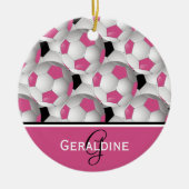 Monogram roze zwart Voetbal Patroon Keramisch Ornament (Voorkant)