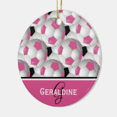 Monogram roze zwart Voetbal Patroon Keramisch Ornament (Links)