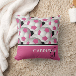 Monogram roze zwart Voetbal Patroon Kussen