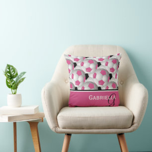Monogram roze zwart Voetbal Patroon Kussen