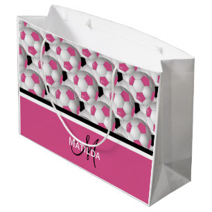 Monogram roze zwart Voetbal Patroon Large Cadeautasje