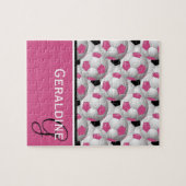 Monogram roze zwart Voetbal Patroon Legpuzzel (Horizontaal)