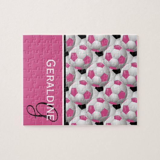 Monogram roze zwart Voetbal Patroon Legpuzzel (Horizontaal)