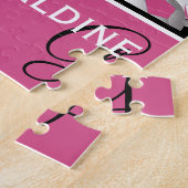 Monogram roze zwart Voetbal Patroon Legpuzzel (Zijkant)
