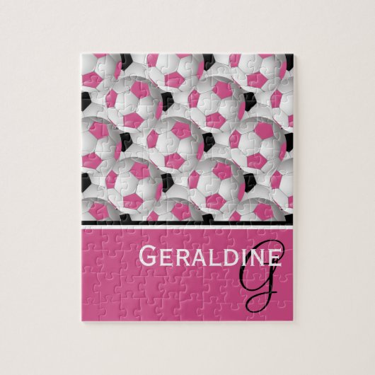 Monogram roze zwart Voetbal Patroon Legpuzzel (Verticaal)