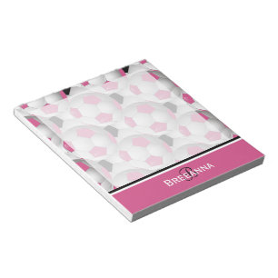 Monogram roze zwart Voetbal Patroon Notitieblok