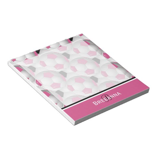 Monogram roze zwart Voetbal Patroon Notitieblok (Schuin)