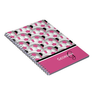 Monogram roze zwart Voetbal Patroon Notitieboek
