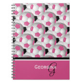 Monogram roze zwart Voetbal Patroon Notitieboek (Voorkant)
