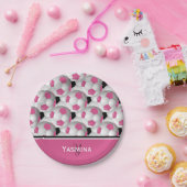 Monogram roze zwart Voetbal Patroon Papieren Bordje (Feest)