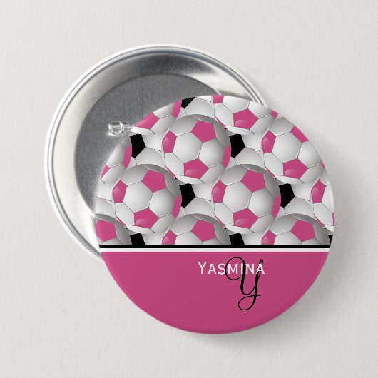 Monogram roze zwart Voetbal Patroon Ronde Button 7,6 Cm (Voorkant /achterkant)