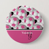 Monogram roze zwart Voetbal Patroon Ronde Button 7,6 Cm (Voorkant)