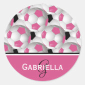 Monogram roze zwart Voetbal Patroon Ronde Sticker (Voorkant)