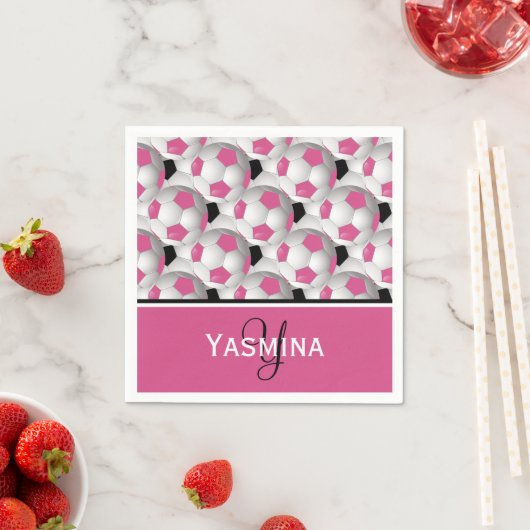 Monogram roze zwart Voetbal Patroon Servetten (Insitu)