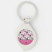 Monogram roze zwart Voetbal Patroon Sleutelhanger (Voorkant)