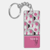 Monogram roze zwart Voetbal Patroon Sleutelhanger (Voorkant Links)