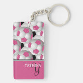 Monogram roze zwart Voetbal Patroon Sleutelhanger (achterkant)