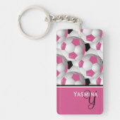 Monogram roze zwart Voetbal Patroon Sleutelhanger (Voorkant)