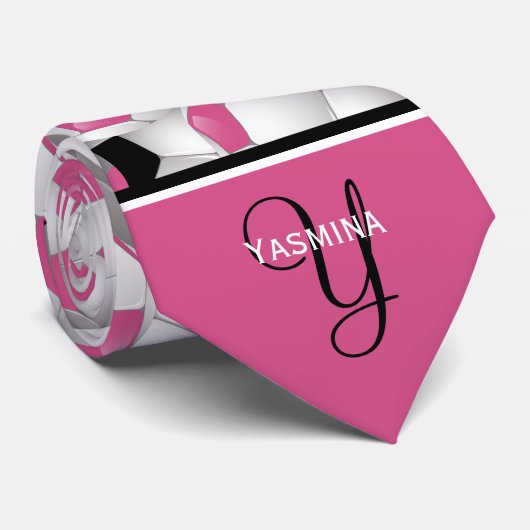 Monogram roze zwart Voetbal Patroon Stropdas (Opgerold)