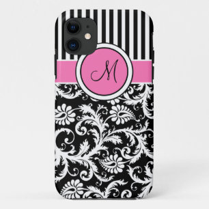 Monogram roze zwart White Striped Damask iPhone 5 Case-Mate iPhone Case
