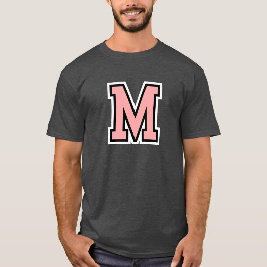 Monogram Roze Zwart Wit College Initiaal M T-shirt (Voorkant)