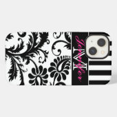 Monogram roze zwart wit gestreept damast iPad Air iPhone Hoesje (Achterkant horizontaal)