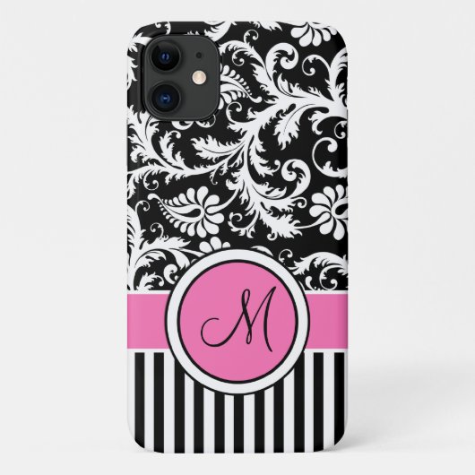 Monogram roze, zwart, wit, gestreept Hoesje (Achterkant)