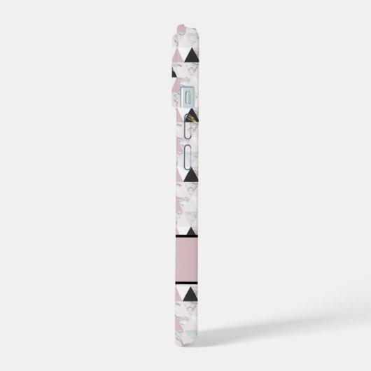 Monogram roze zwart-wit marmer iPhone 15 case (Linkerkant)