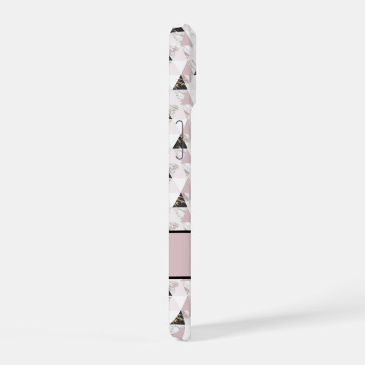 Monogram roze zwart-wit marmer iPhone 15 case (Rechterkant)