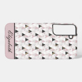 Monogram roze zwart-wit marmer samsung galaxy hoesje (Achterkant horizontaal)