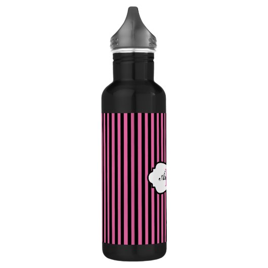 Monogram roze, zwart, witte streping waterfles (Links)