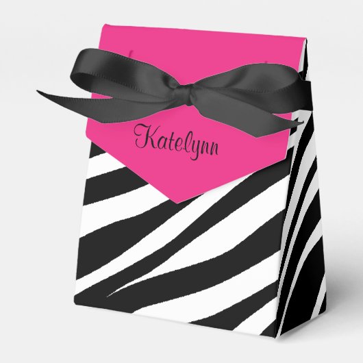 Monogram Roze & Zwart Zebra Print Favor Box Bedankdoosjes (Voorkant Zijde)