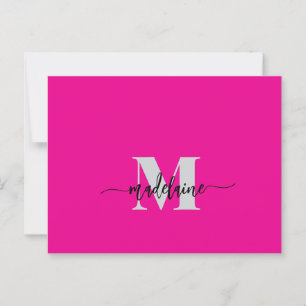 Monogram Roze Zwart Zilver Kleur Persoonlijk Briefkaart
