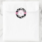 Monogram roze zwarte Koe Afdrukdatum naam Ronde Sticker (Tas)