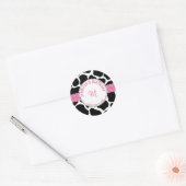 Monogram roze zwarte Koe Afdrukdatum naam Ronde Sticker (Envelop)