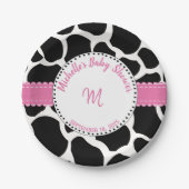 Monogram roze zwarte Koe Afdruknaam Papieren Bordje (Voorkant)