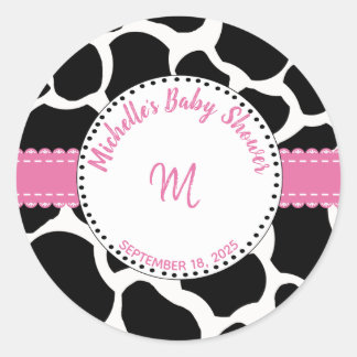 Monogram roze zwarte Koe Afdruknaam Ronde Sticker
