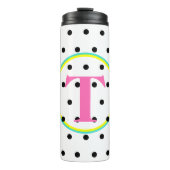 Monogram Roze Zwarte Stippen Thermosbeker (Voorkant)