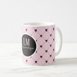 Monogram Roze & Zwarte Strik Script Mug Koffiemok