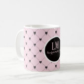 Monogram Roze & Zwarte Strik Script Mug Koffiemok (Voorkant links)