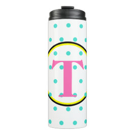 Monogram Roze Zwarte Turquoise Stippen Thermosbeker