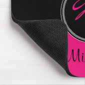 Monogram roze zwarte witte Damask Mousepad Muismat (Hoek)