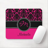 Monogram roze zwarte witte Damask Mousepad Muismat (Met muis)