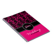 Monogram roze zwarte witte Damask Wedding Planner Notitieboek (Rechterzijde)