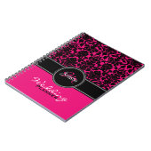 Monogram roze zwarte witte Damask Wedding Planner Notitieboek (Linkerzijde)